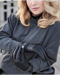 DENTS - Leather Gloves with Herringbone Strap, Stud and 3-Point Stitch Detail