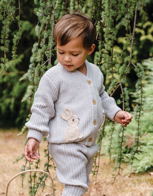 Kynd Baby - Knit Bunny Cardigan in Snow Marle