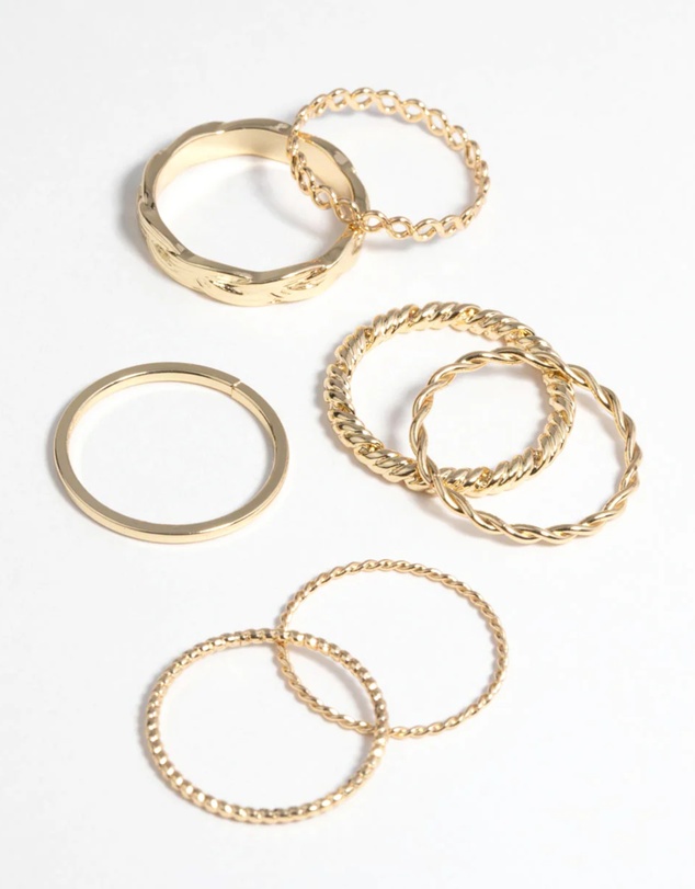 Lovisa - Gold Plated Twisted Band Ring Stack Pack