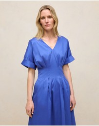 Trenery - Cotton Sateen Pleat Waist Dress in Vivid Blue