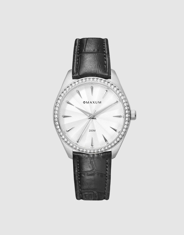 Maxum - Sydney - White Dial, Silver Tone Case & Black Leather Band