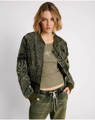 ONE TEASPOON - Black Khaki Denim Bomber Jacket