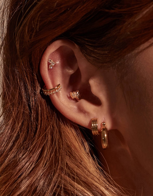 Wanderlust + Co - Triple Band Gold 8mm Baby Huggie Earrings
