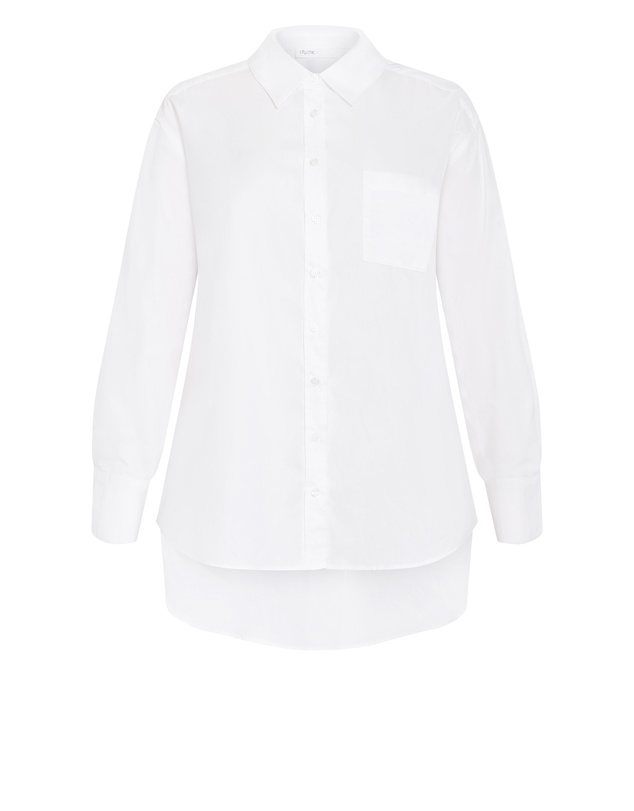 City Chic - Plus size Chiara Oversized Longline Cotton Shirt - ivory
