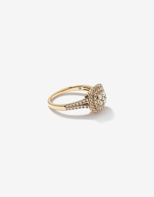 Michael Hill - 0.65 Carat TW Cushion Cluster Halo Diamond Ring in 10kt Yellow Gold