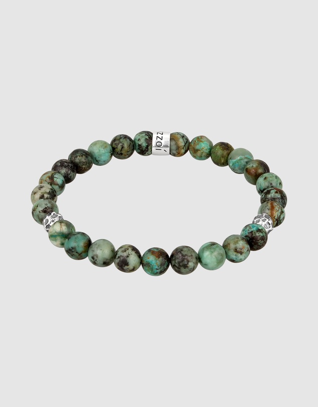 Kuzzoi - ICONIC EXCLUSIVE - Bracelet Male Turquoise Greenish-Brown Beads 925 Sterling Silver