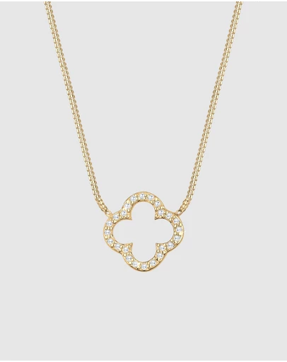 Elli Jewelry - Necklace Cloverleaf Pendant Elegant Luck with Zirconia Crystals in 925 Sterling Silver Gold Plated