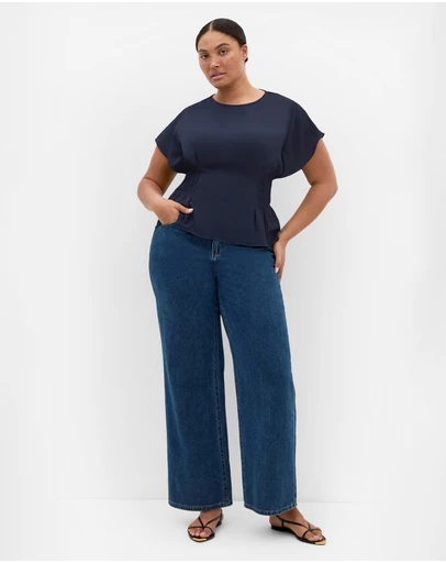 City Chic - Plus size Zara Flutter Top - navy