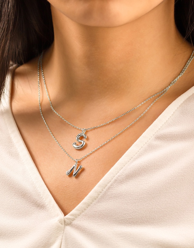 Wanderlust + Co - Alphabet Bubble Silver Necklace - Letter N