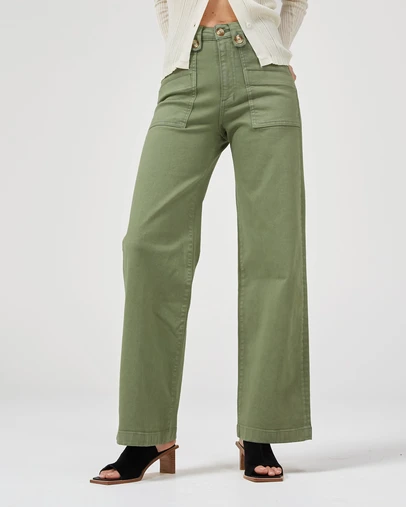 DRICOPER DENIM - Carrie Oil Green Wide Straight Leg Jeans