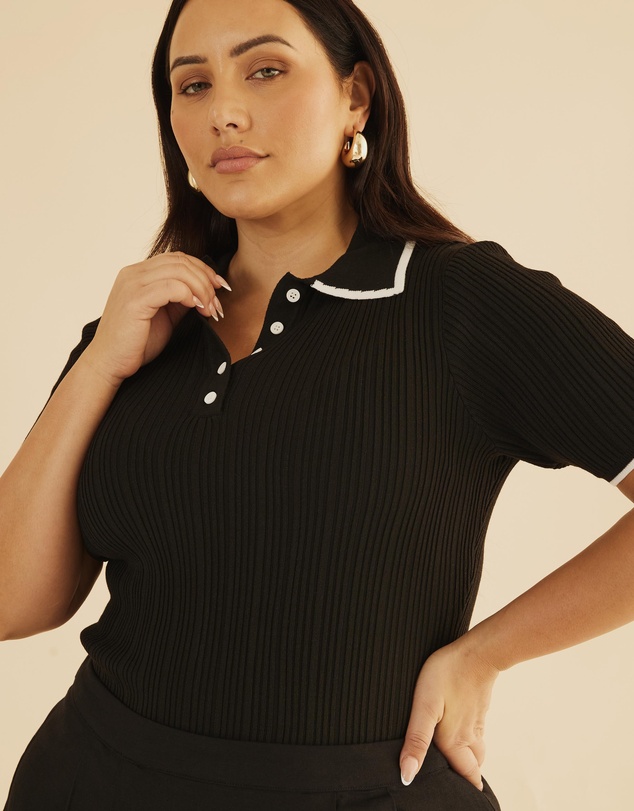 Atmos&Here Curvy - Olaria Contrast Knit Top