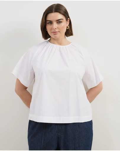 Atmos&Here Curvy - Tirsa Cotton Gathered SS Top