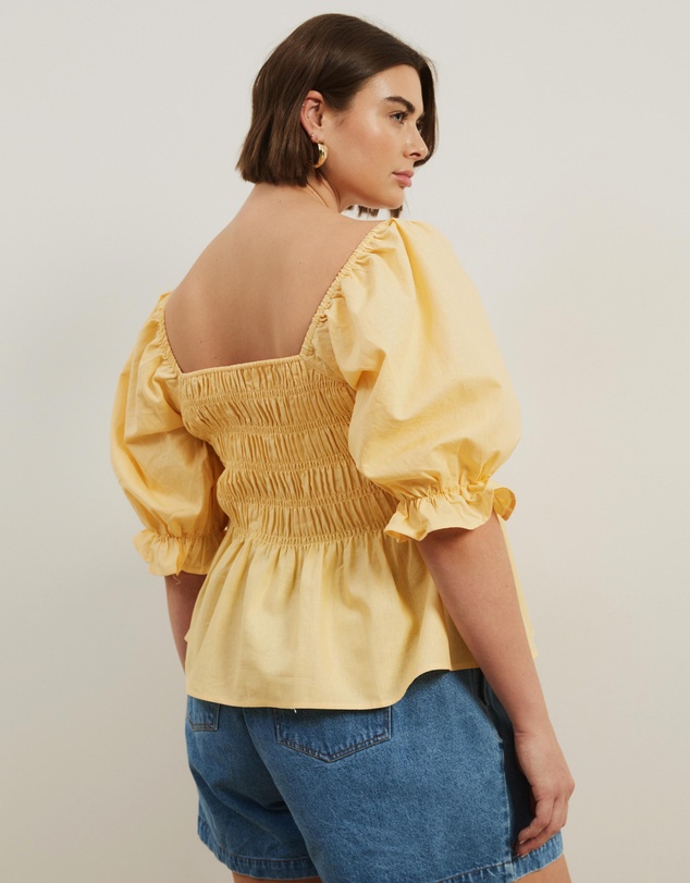 Atmos&Here Curvy - Elara Square Neck Peplum Blouse
