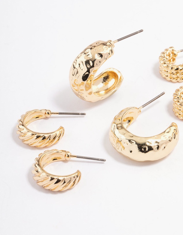 Lovisa - Gold Plated Molten Multi Hoop Earrings 4-Pack
