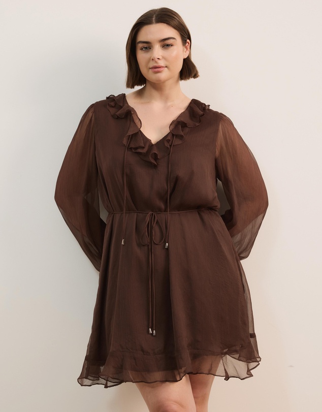 Atmos&Here Curvy - Stella Long Sleeve Mini Dress With Frill Detail