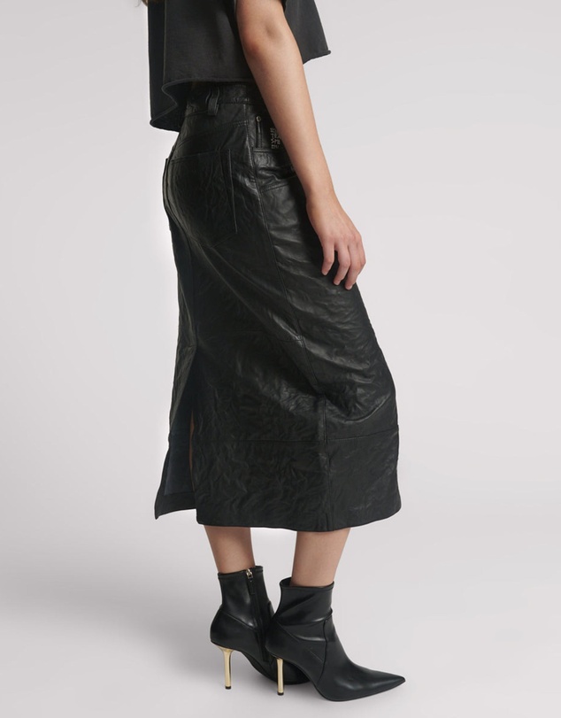 ONE TEASPOON - Cassidy Leather Column Midi Skirt - Black