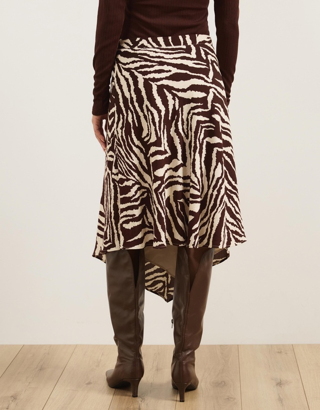 Atmos&Here - Zebra Printed Handkerchief Knee Length Skirt