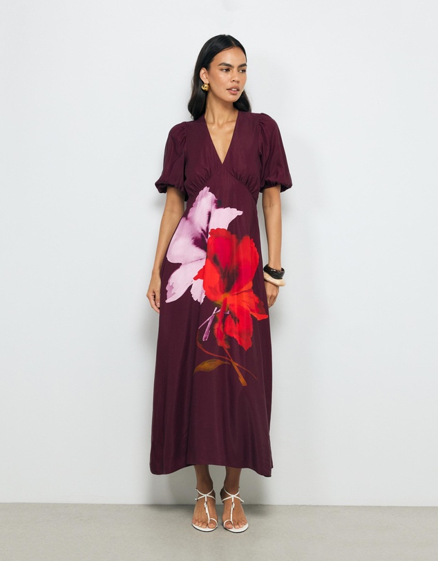 AERE - Ravenna Puff Sleeve Midi Dress