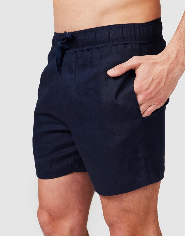 Vacay Swimwear - Navy Linen Shorts