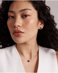 Michael Hill - Emerald Cut Green Created Emerald Gemstone Stud Earrings and Pendant Necklace Set in Sterling Silver
