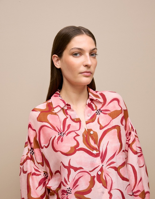 Trenery - Peony Linen Silk Resort Shirt in Soft Pink