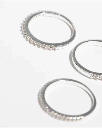 Lovisa - Silver Cubic Zirconia Fine Ring Stack