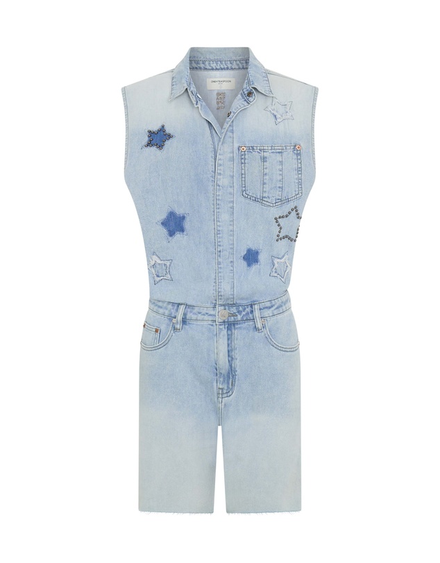 ONE TEASPOON - Jackson Boyfriend Mini Denim Jumpsuit - Soft Blue