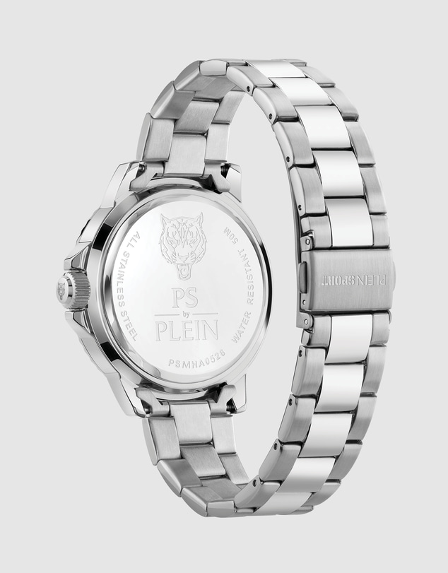 Plein Sport - Plein Sport Chrome Surfer 43mm Black Dial Silver-Tone Stainless Steel Strap Watch