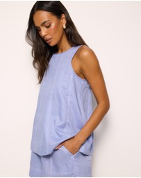 AERE - Contrast Stitch Linen Top