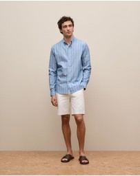 Trenery - Regular Fit Poplin Stripe Long Sleeve Shirt in Dusty Blue