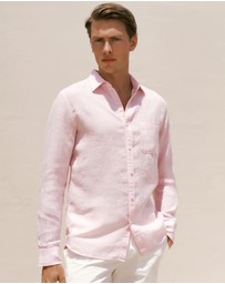 Trenery - Regular Fit Linen Fine Stripe Shirt in Soft Lilac