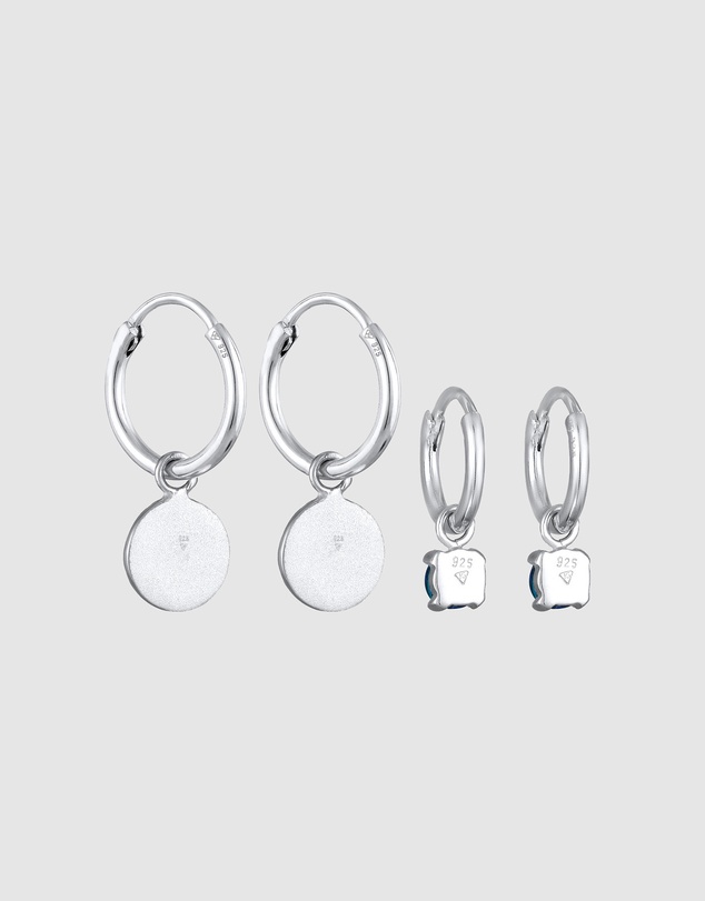Elli Jewelry - Earrings Creoles Platelet Pendant Set with Opal Blue in 925 Sterling Silver