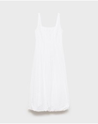 M.N.G - Pleats Embroidered Dress With Puffed Hem