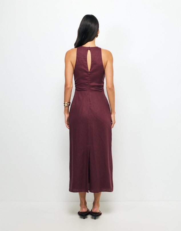 AERE - Elow Ruched Linen Midi Dress