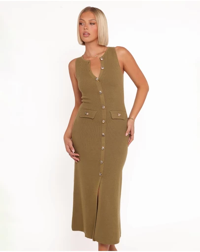 Petal & Pup - Aspen Button Up Knit Dress - Olive