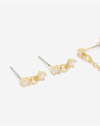 Lovisa - Gold Plated Brass Double Diamante Hoop & Stud Earrings 4-Pack