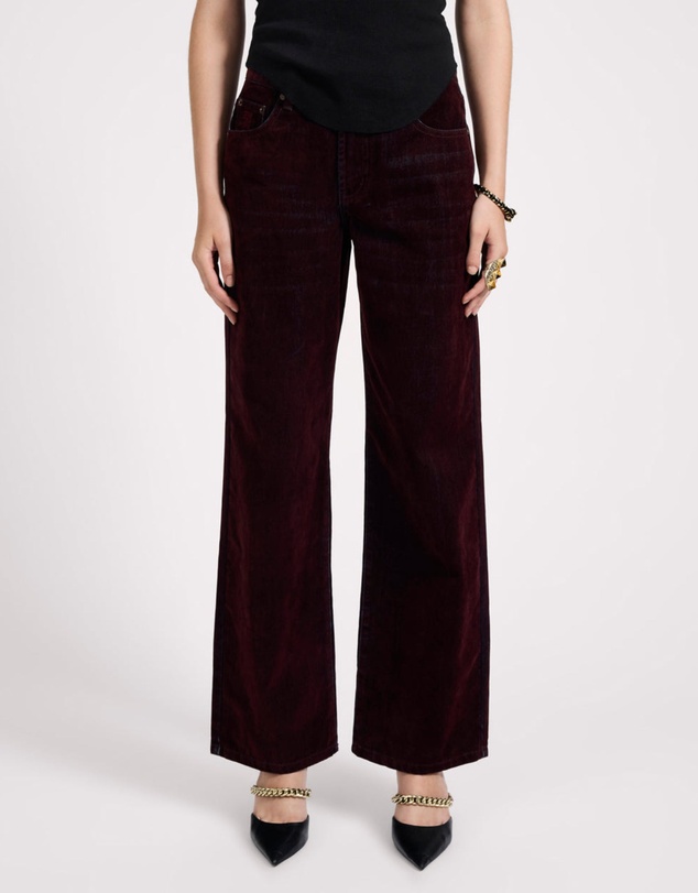 ONE TEASPOON - Jackson Mid Waist Wide Leg Velvet Finish Denim Jeans - Flocked Maroon