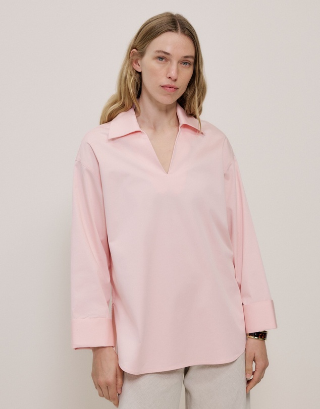 Trenery - Poplin Relaxed Longline Shirt in Blossom Pink