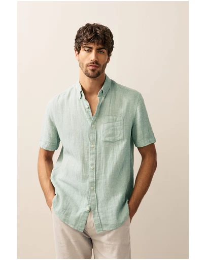 NEXT - Short Sleeve Linen Blend Shirt Button Down Collar