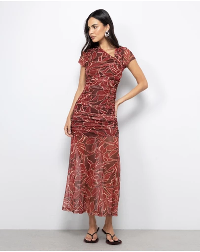 AERE - Polina Mesh Midi Dress