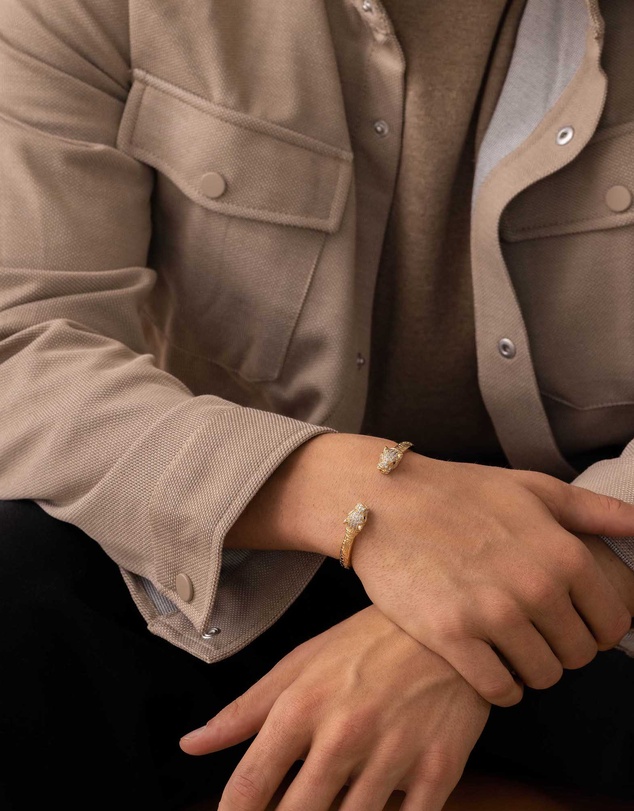 Nialaya Jewellery - Men's Gold CZ Panther Bangle