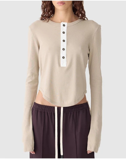 Bassike - Scoop Hem Placket T-Shirt