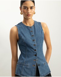 AERE - Margot Button Front Denim Vest