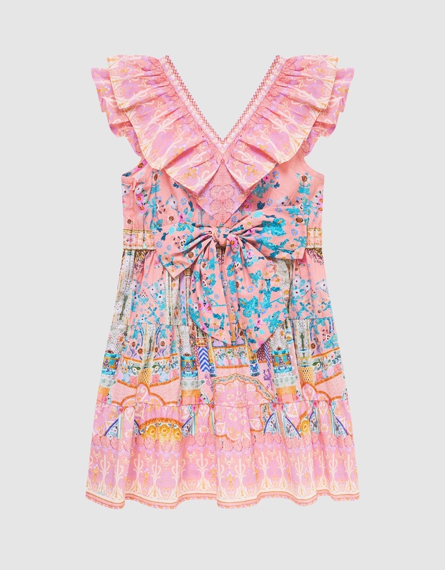 Camilla - Tiered Mini Dress With Frill Neck - Kids-Teens