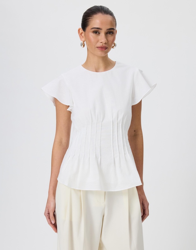 Tussah - Sabine Pintuck Cotton Linen Flutter Sleeve Top