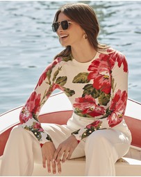 Sosandar - Cream & Pink Floral Print Jumper With Gold Buttons
