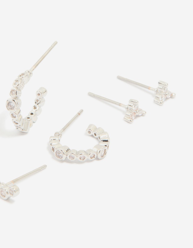 Lovisa - Waterproof Stainless Steel Diamante Stacking Earrings 4-Pack
