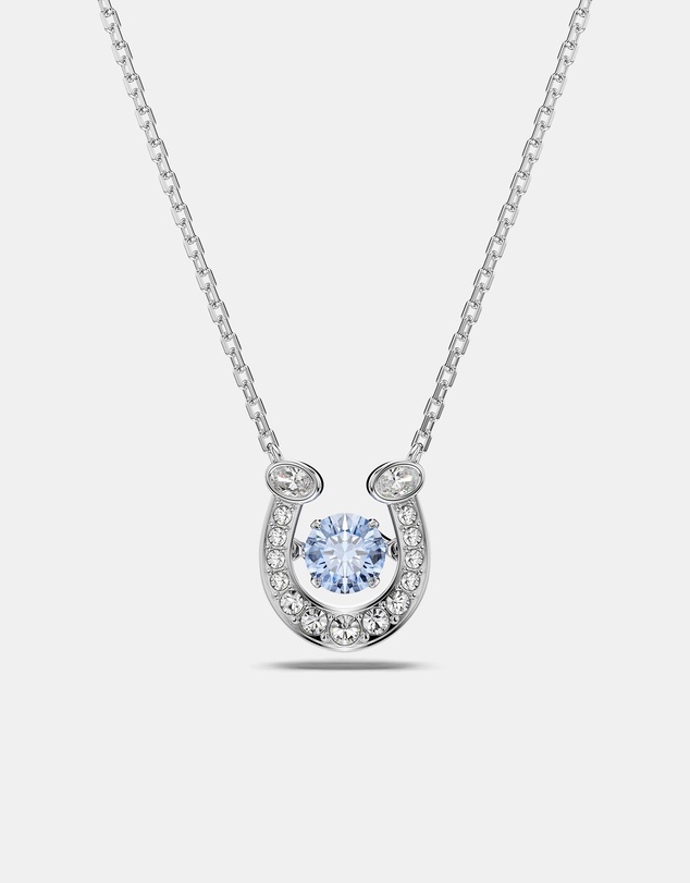Swarovski - Symbolica Pendant, Round Cut, Pav, Horseshoe, Blue, Rhodium Plated