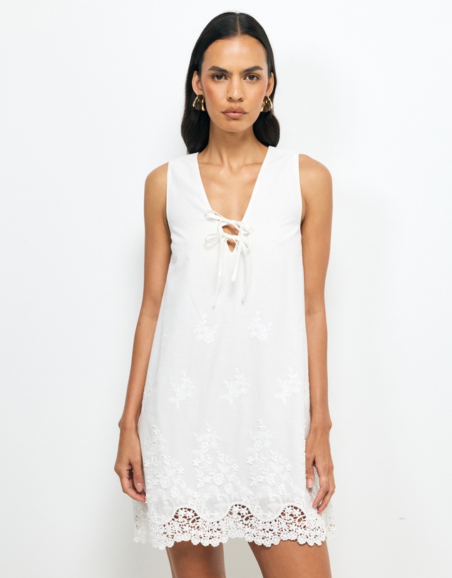 AERE - Delilah Embroidered Cotton Lace Mini Dress