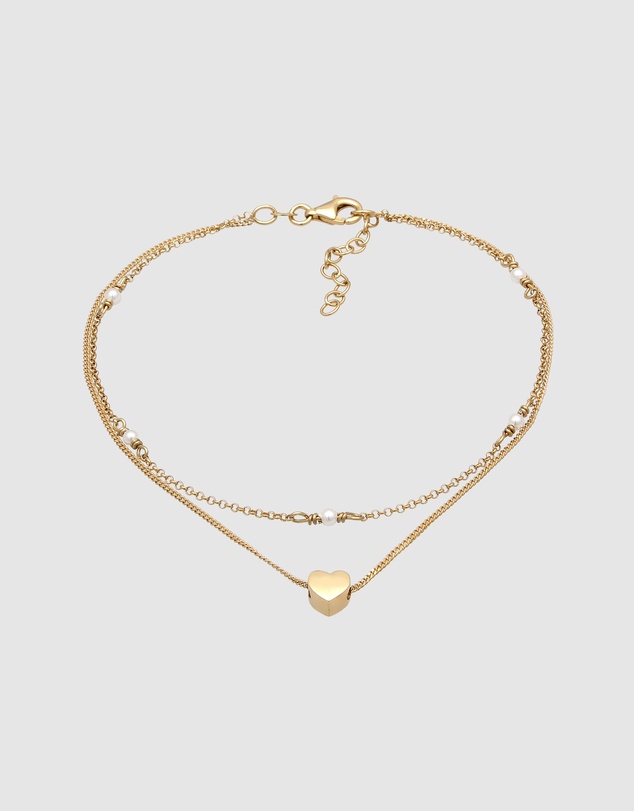 Elli Jewelry - Anklet Heart Shell Pearl 925 Sterling Silver Gold Plated